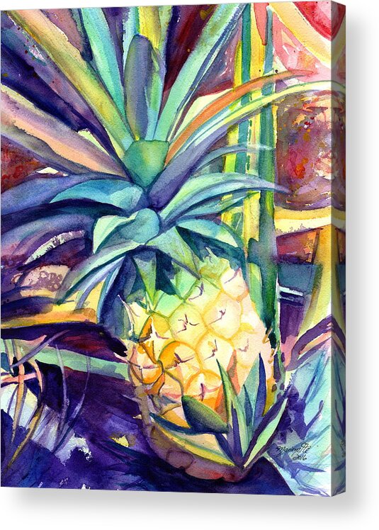 Pineapple Acrylic Print featuring the painting Kauai Pineapple 4 by Marionette Taboniar