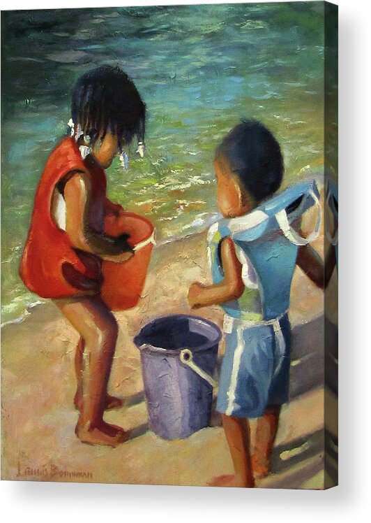 Kids Playing Acrylic Print featuring the painting Kids Play by Lewis Bowman