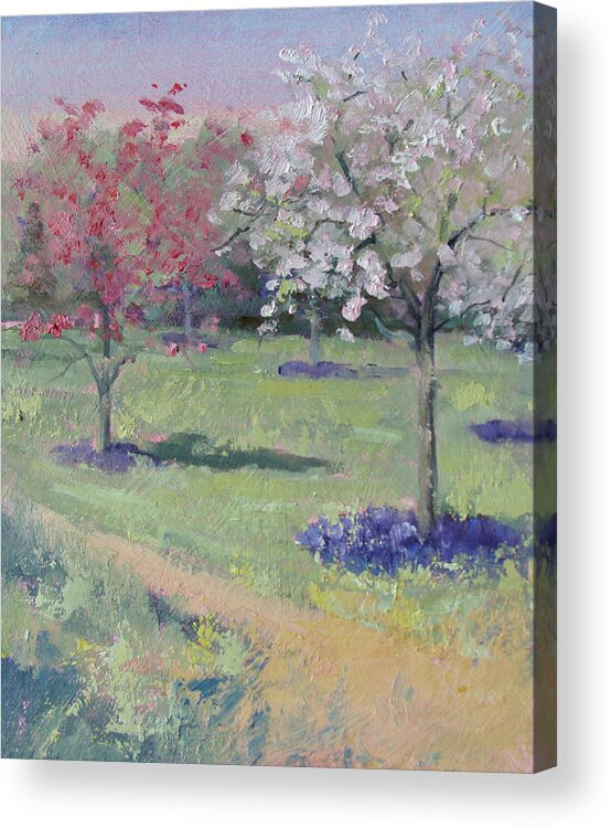 Crabapple Trees Acrylic Print featuring the painting Kingwood Crabapples by Judy Fischer Walton