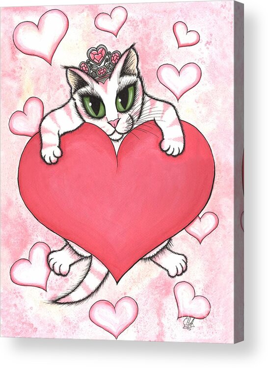 Princess Acrylic Print featuring the painting Kitten With Heart by Carrie Hawks