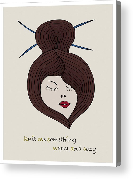 Frank Tschakert Acrylic Print featuring the drawing Knitty Girl by Frank Tschakert