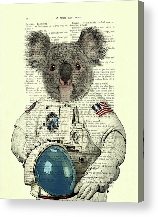 Astronaut Acrylic Print featuring the digital art Koala in space illustration by Madame Memento