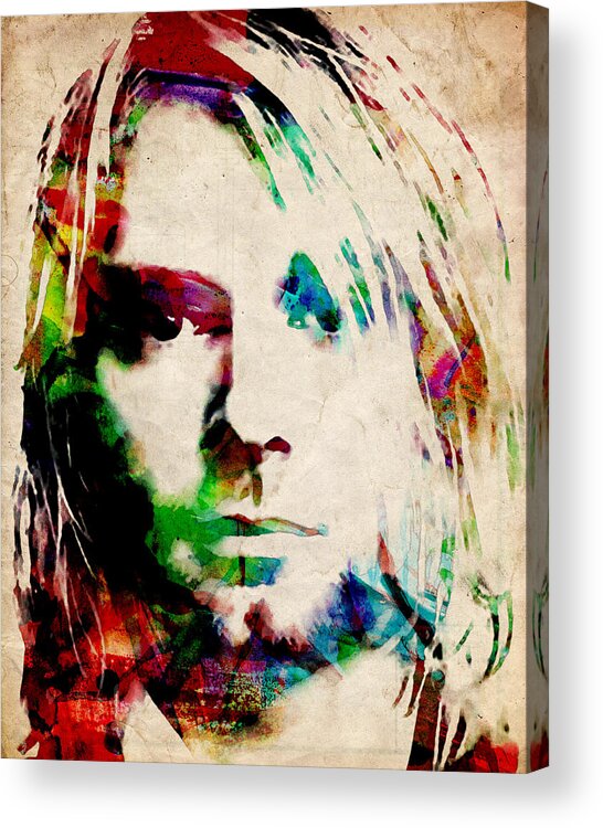 Kurt Cobain Acrylic Print featuring the painting Kurt Cobain Urban Watercolor by Michael Tompsett