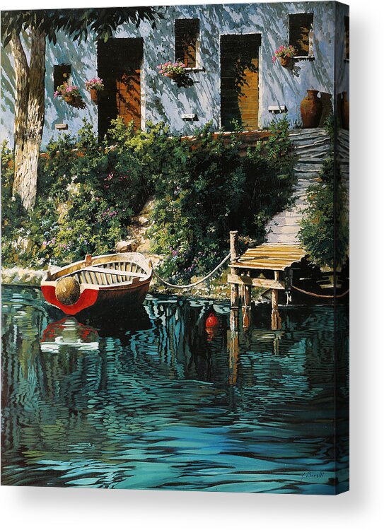 Boat Acrylic Print featuring the painting La Barca Al Molo by Guido Borelli