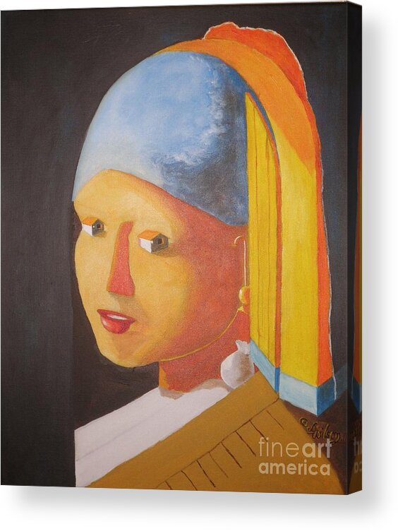 Vermeer; Pearl Earrings; Alternative Realities; Anthropomorphic Perception; Visual Pun; Double Imagery; Acrylic Print featuring the painting La Petite Colline by David G Wilson