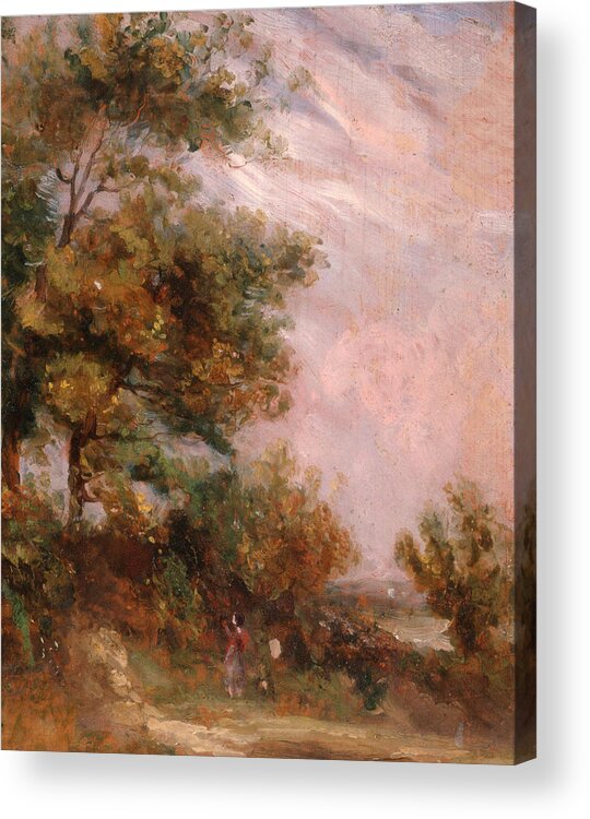 Thomas Churchyard Acrylic Print featuring the painting Landscape with Trees and a Figure by Thomas Churchyard