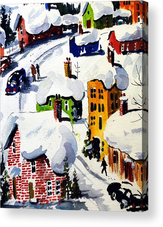Snow Winter Small Tyowns Quebec Skiing Acrylic Print featuring the painting Laurentian Snows by Wilfred McOstrich