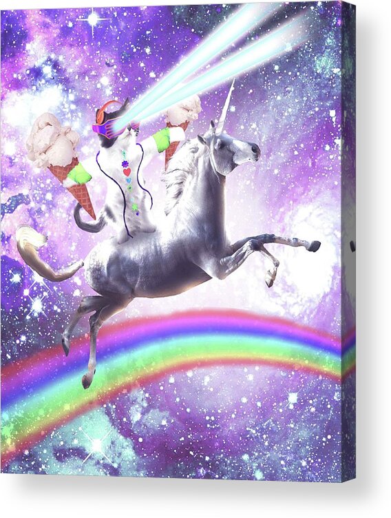 Lazer Rave Space Cat Riding Unicorn With Ice Cream Acrylic Print