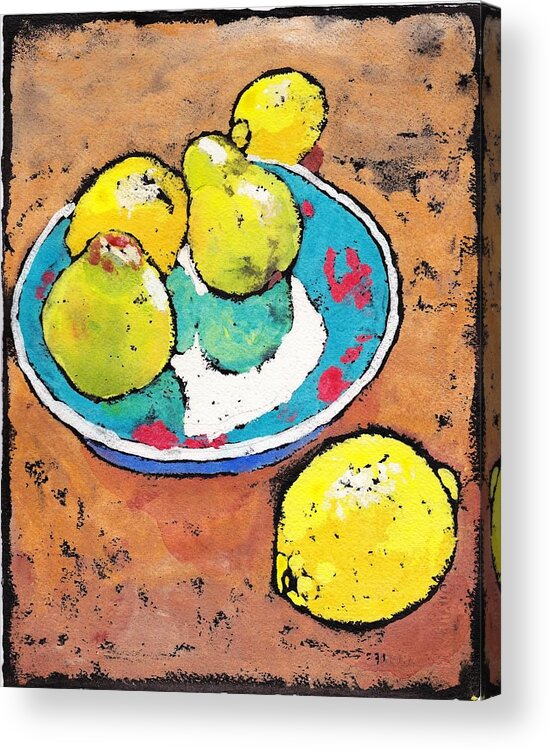 Lemons Acrylic Print featuring the painting Lemons and Pears by Ruth Kamenev