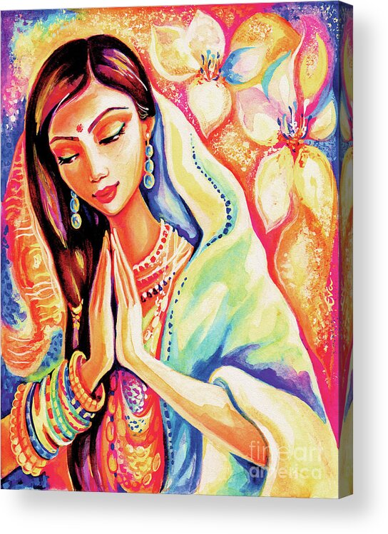 Praying Woman Acrylic Print featuring the painting Little Himalayan Pray by Eva Campbell