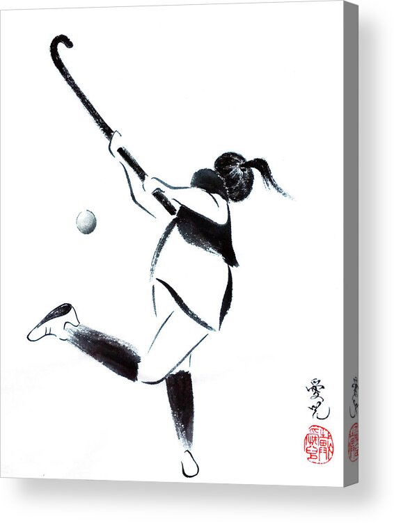 Field Hockey Acrylic Print featuring the painting Live, Love, Play Field Hockey by Oiyee At Oystudio