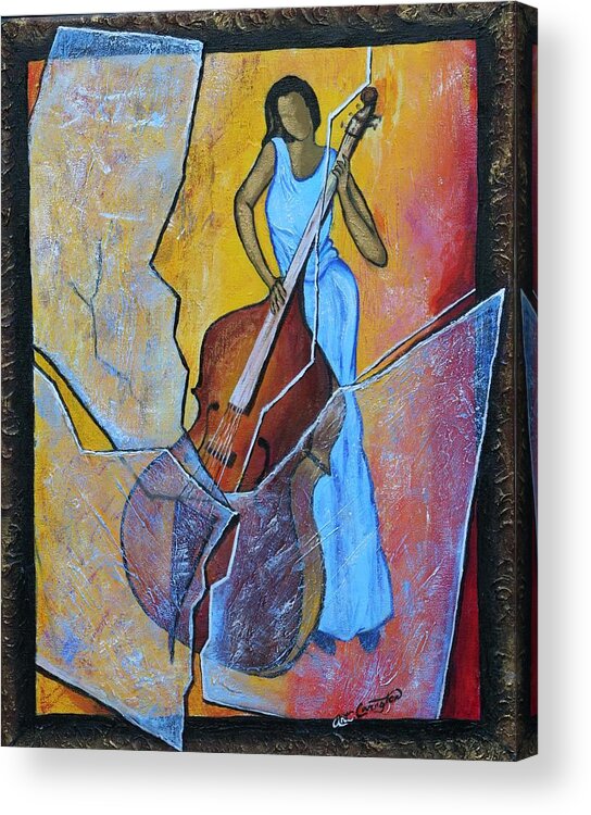 Bass Cello Acrylic Print featuring the painting Live Performance by Arthur Covington