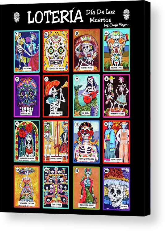 Dia De Los Muertos Acrylic Print featuring the painting Loteria Dia de los Muertos by Candy Mayer