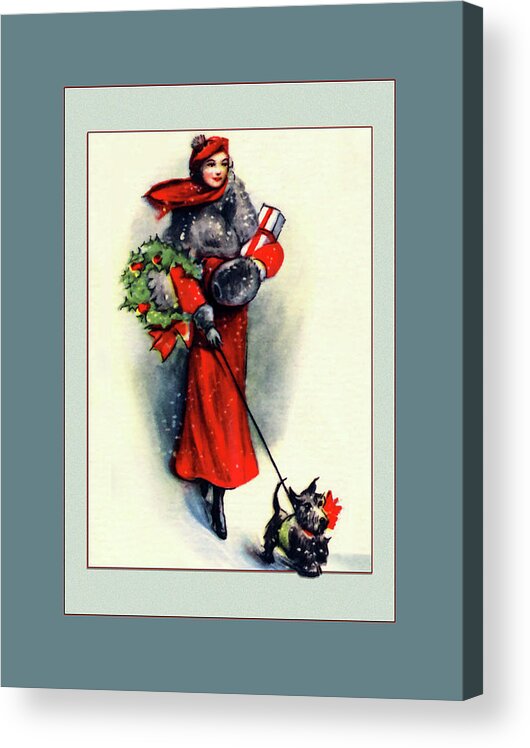 Deco Acrylic Print featuring the digital art Lovely lady with Scottish Terrier by Denise Beverly