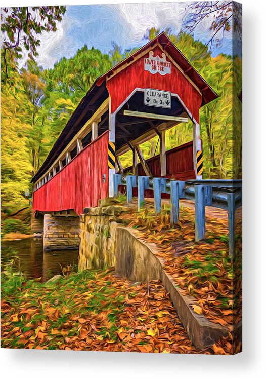 Pennsylvania Acrylic Print featuring the photograph Lower Humbert Covered Bridge 2 - Paint by Steve Harrington