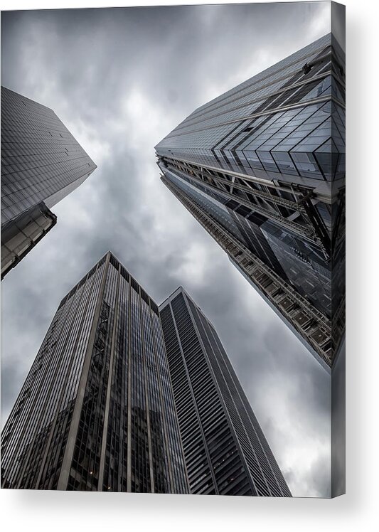Lower Manhattan Office Buildings Acrylic Print featuring the photograph Lower Manhattan Office Buildings and Rainclouds by Robert Ullmann