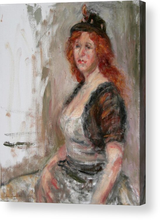 Impressionism Acrylic Print featuring the painting Mademoiselle, Impressionist Painting by Quin Sweetman