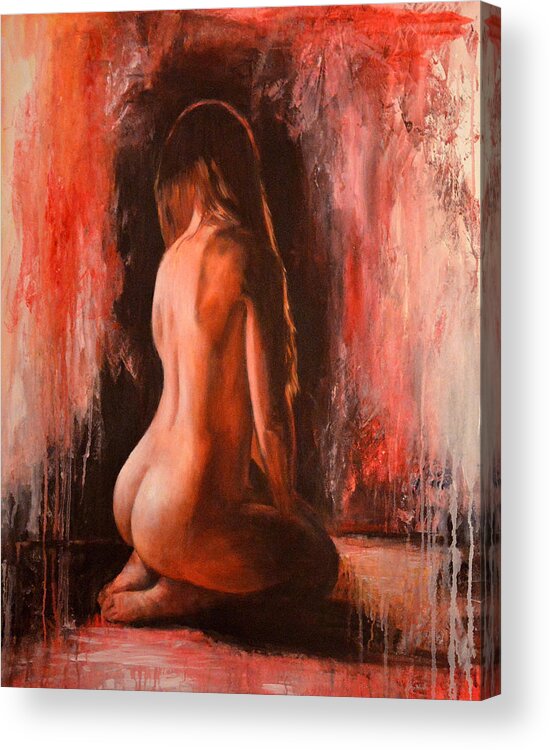Nude Acrylic Print featuring the painting Magenta by Escha Van den bogerd