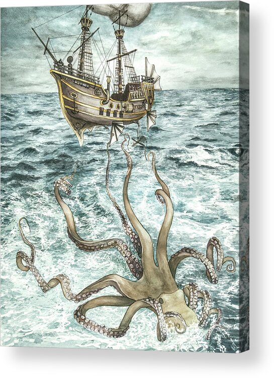 Steampunk Acrylic Print featuring the painting Maiden Voyage by Arleana Holtzmann