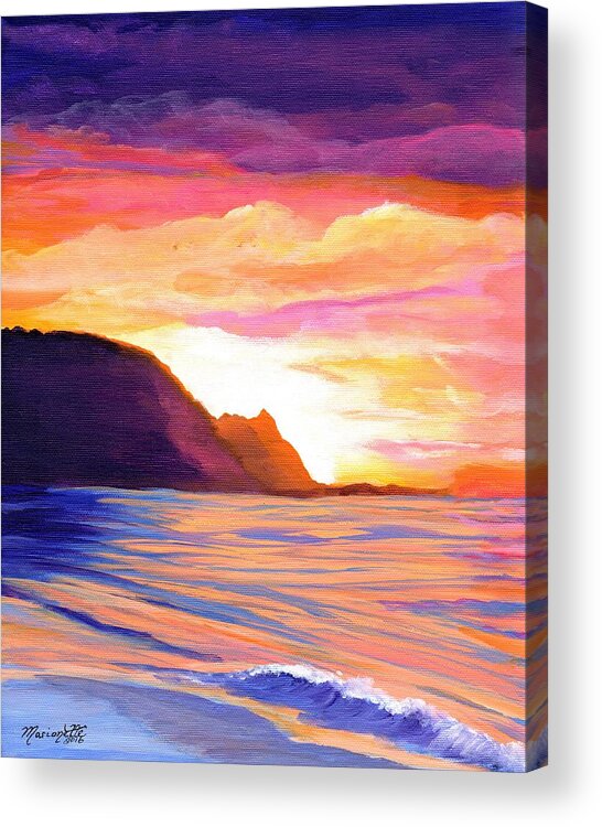 Kauai Acrylic Print featuring the painting Makana Sunset by Marionette Taboniar