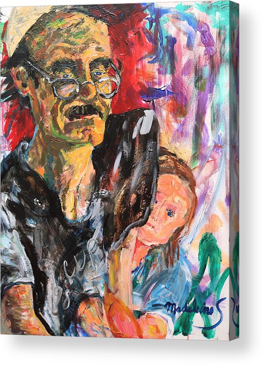 Portrait Acrylic Print featuring the painting Man and child by Madeleine Shulman
