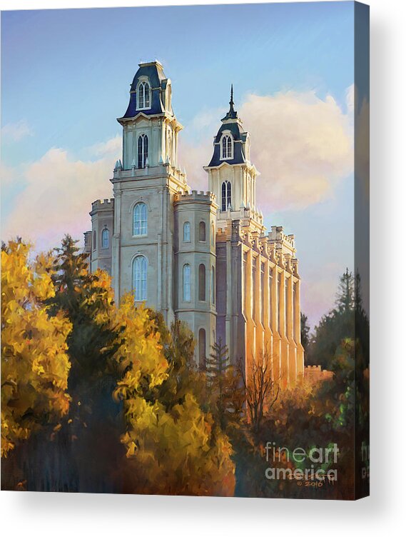 Manti Temple Acrylic Print featuring the painting Manti temple tall by Robert Corsetti