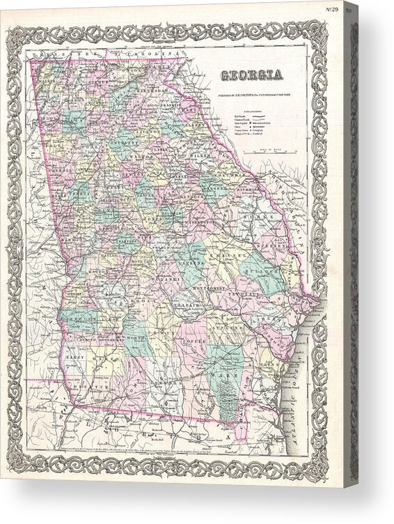 Joseph Hutchins Colton Acrylic Print featuring the drawing Map of Georgia by Joseph Hutchins Colton