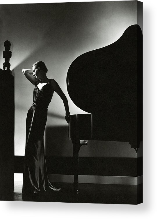 Fashion Fine Art Furniture Interior Living Room Music One Person People Female Indoors Front View Margaret Horan Woman Adult Dress Short Hair Full-length Piano Keyboard Instrument Musical Instrument Looking Away Shadow Evening Gown Formal Wear Dressed Up Posing Jay Thorpe Satin Steinway Sculpture Visual Arts Silhouette Backlit Human Representation 1930s Style 25-29 Years #condenastvoguephotograph November 1st 1935 Acrylic Print featuring the photograph Margaret Horan Posing Beside A Piano by Edward Steichen