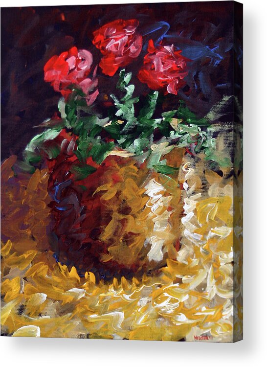 Abstract Acrylic Print featuring the painting Mark Webster - Abstract Electric Roses Acrylic Still Life Painting by Mark Webster