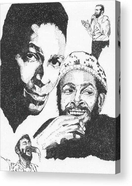 Drawings Acrylic Print featuring the drawing Marvin Gaye Tribute by Michelle Gilmore