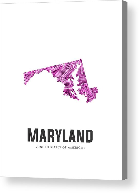 Maryland Acrylic Print featuring the mixed media Maryland Map Art Abstract in Purple by Studio Grafiikka