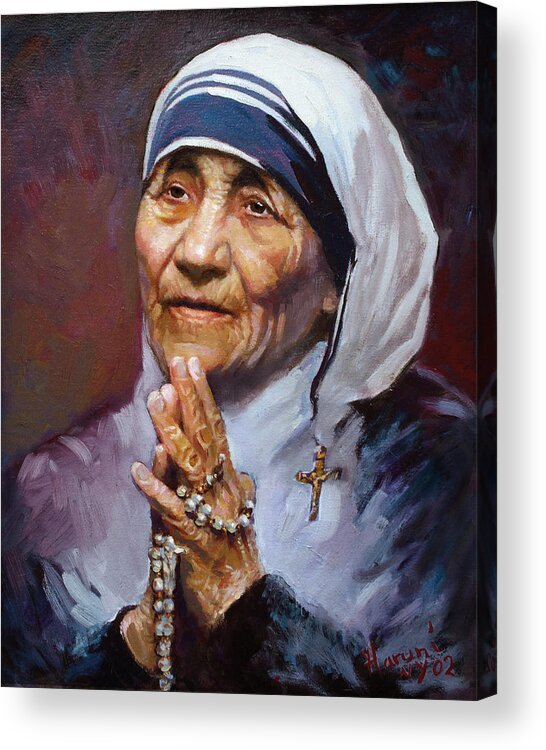 Mother Teresa Artwork Acrylic Print featuring the painting Mother Teresa by Ylli Haruni