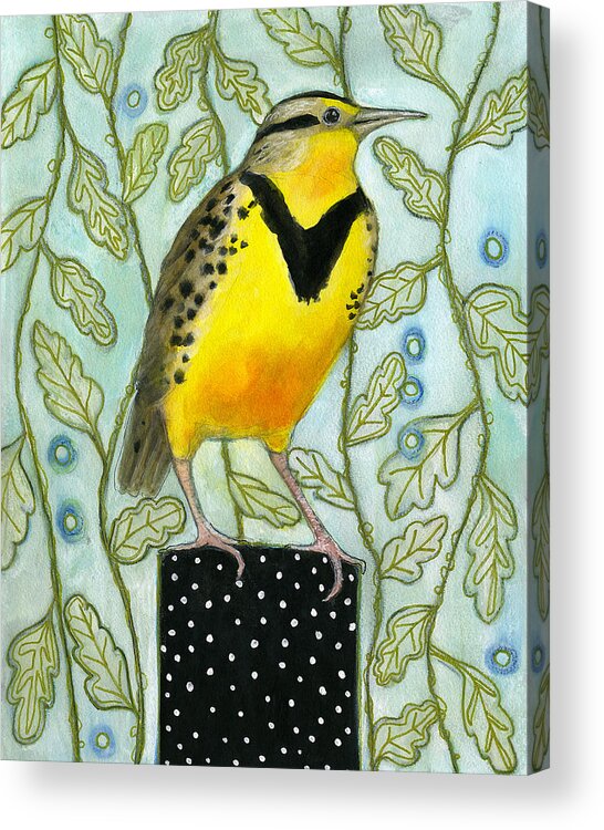 Meadowlark Acrylic Print featuring the painting Meadowlark Song Bird by Blenda Studio