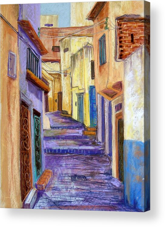 Cityscape Acrylic Print featuring the pastel Medina in Tangier by Candy Mayer