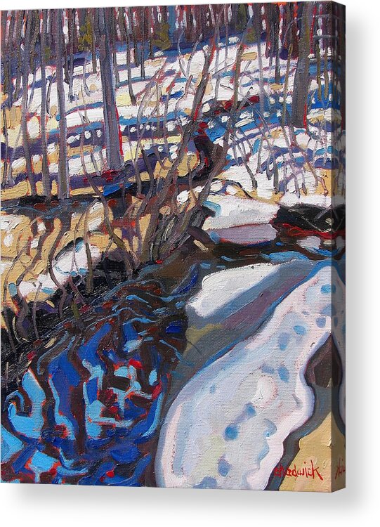Spring Acrylic Print featuring the painting Melt Water and Ice at the Forest Edge by Phil Chadwick