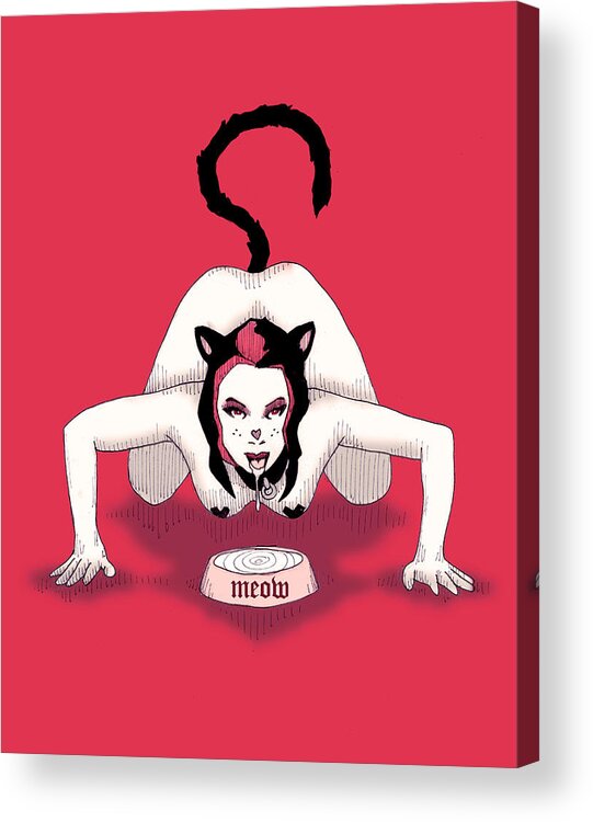 Kitten Acrylic Print featuring the drawing Meow by Ludwig Van Bacon