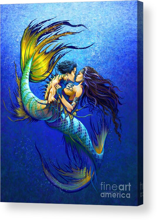 Mermaid Acrylic Print featuring the painting Mermaid Kiss by Stanley Morrison