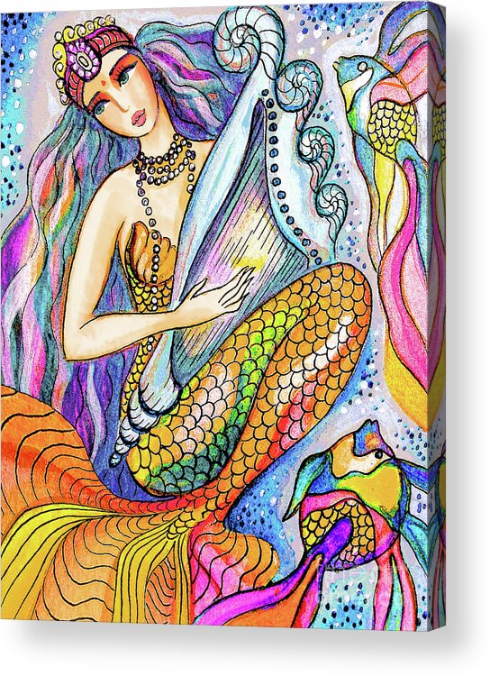 Sea Goddess Acrylic Print featuring the painting Mermaid Saraswati by Eva Campbell