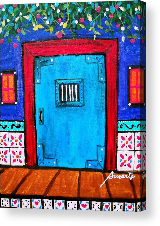 Mexican Acrylic Print featuring the painting Mexican Door Painting by Pristine Cartera Turkus