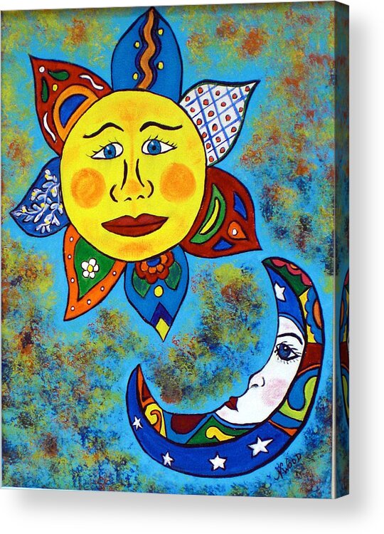 Mexican Acrylic Print featuring the painting Mexican Sun and Moon by Nancy Sisco
