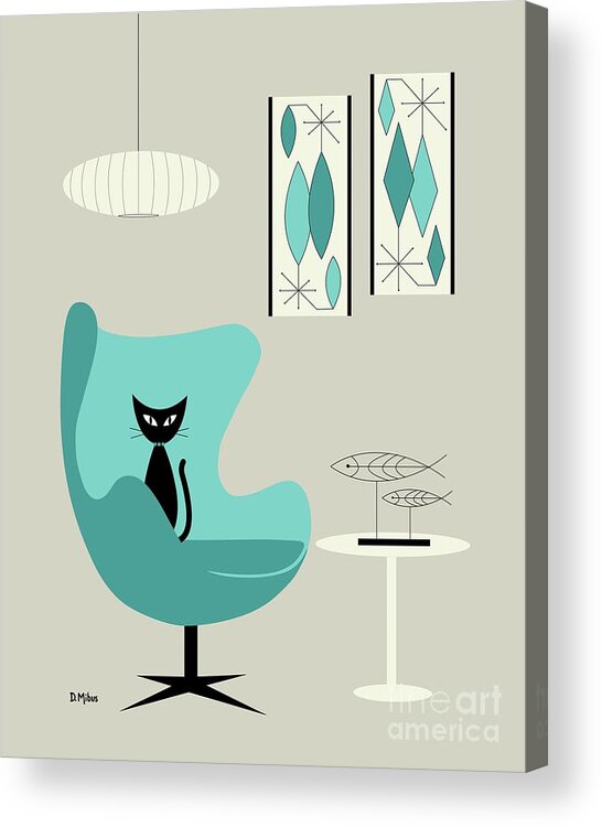 Retro Acrylic Print featuring the digital art Mini Gravel Art on Gray with Black Cat by Donna Mibus