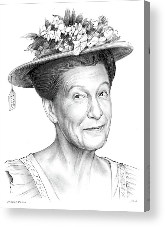 Minnie Pearl Acrylic Print featuring the drawing Minnie Pearl by Greg Joens