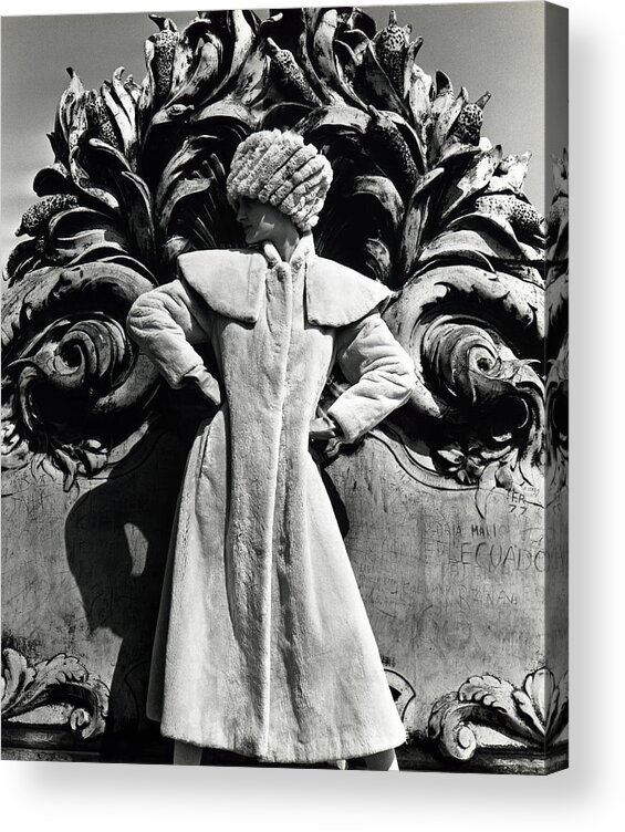 France Acrylic Print featuring the photograph Model Wearing Fur Hat And Coat by Horst P Horst