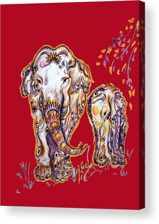 Elephant Acrylic Print featuring the painting Mom Elephant - Ornate by Harsh Malik
