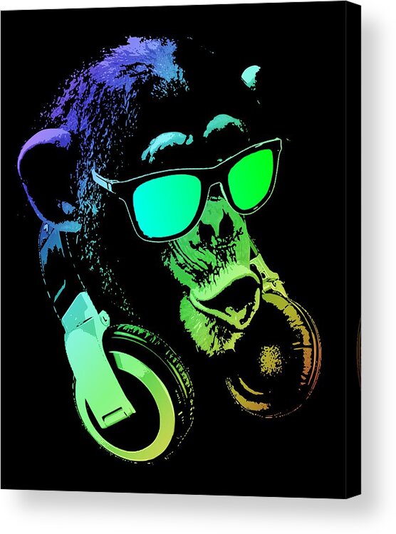 Monkey Acrylic Print featuring the mixed media Monkey DJ Neon Light by Filip Schpindel