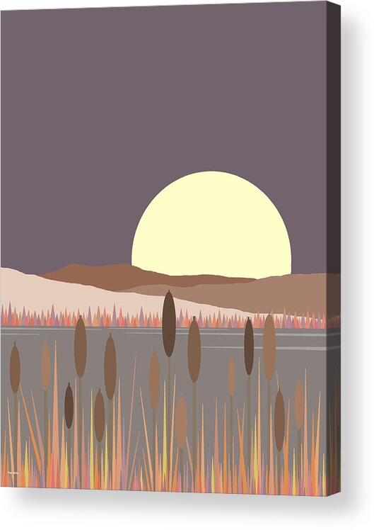 Morning Moon Vertical Acrylic Print featuring the digital art Morning Moon Vertical by Val Arie