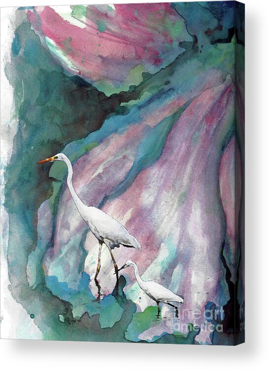 #creativemother Acrylic Print featuring the painting Mother and Child Egrets by Francelle Theriot