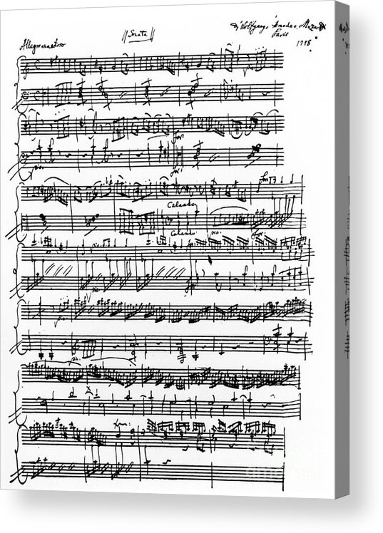 Mozart Acrylic Print featuring the drawing Mozart Piano Sonata in A Minor by Wolfgang Amadeus Mozart