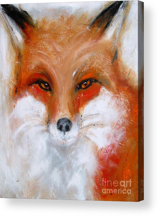 Mr Fox Acrylic Print featuring the painting Fox paintings and artwork Mr Foxy by Mary Cahalan Lee - aka PIXI