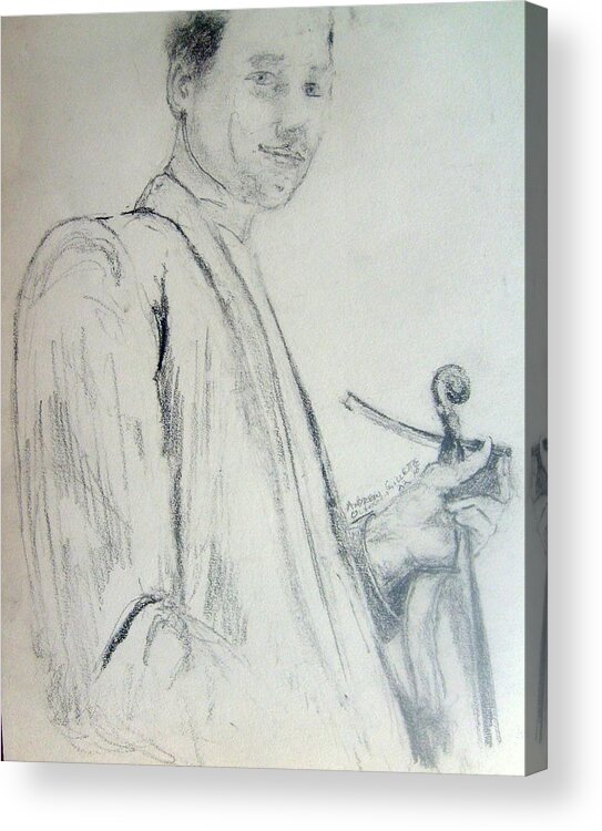 Sketch Acrylic Print featuring the drawing Myself with a violin by Andrew Gillette